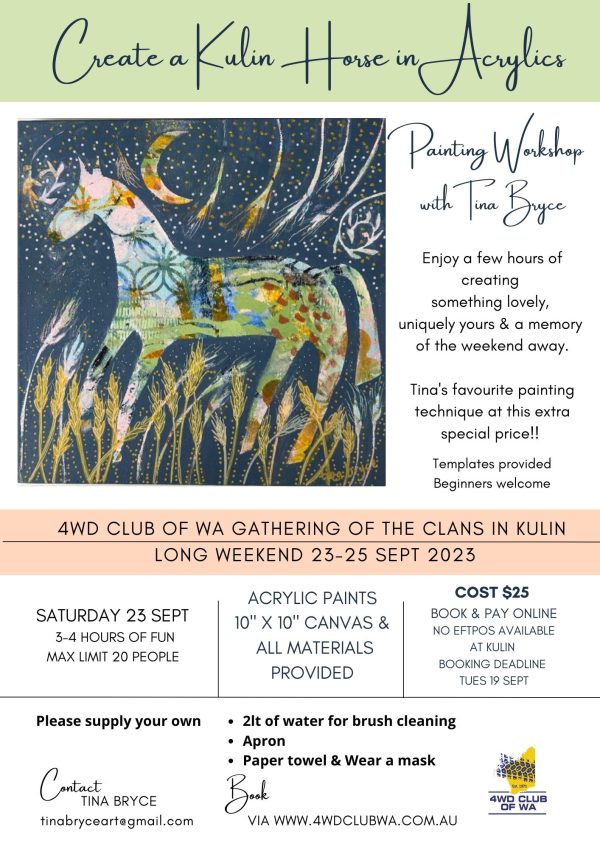 Art Workshop Saturday 23 Sept - Kulin Horse in Acrylics